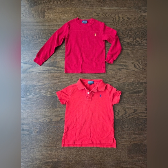 Lot Of 2 Polo by Ralph Lauren Kids Red Long Sleeve and Polo Shirt Sz.5. (P2) - Picture 1 of 5